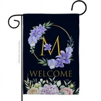 Breeze Decor 13 x 18.5 in. Welcome M Initial Garden Flag with Spring Floral Double-Sided Decorative Vertical Flags House Decoration Banner Yard Gift