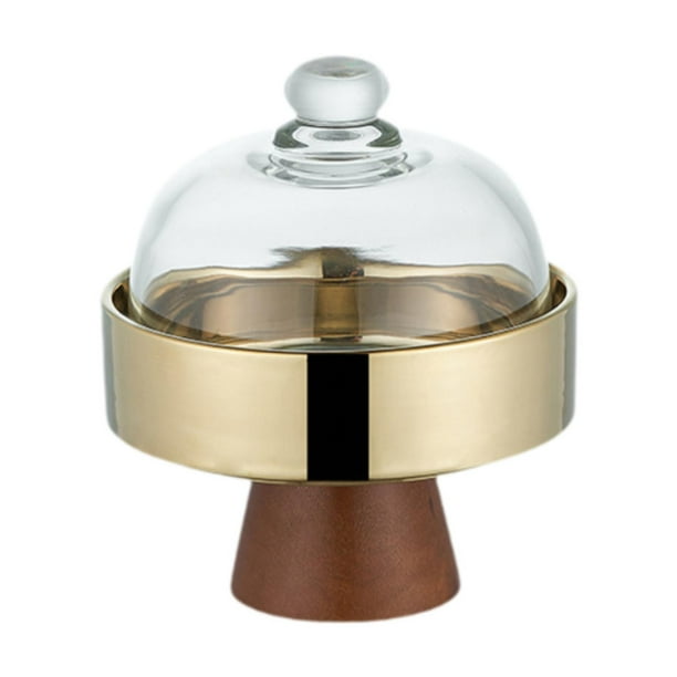 Soporte de madera para tartas, bandeja para tartas, cúpula de cristal transparente, plato multifuncional para , bandeja para servir para decor Oro