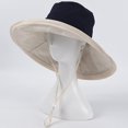 thumbnail image 2 of Blue green light Sombrero de cubo de ala ancha grande de verano para mujer, gorra de pescador de playa plegable con protección solar Reversible de Color contrastante con correa pa, 2 of 5