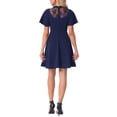thumbnail image 3 of Vestido Midi Casual de Cuello Alto con Mangas de Volante de Encaje Floral para Mujeres INSPIRE CHIC en Azul Oscuro, 3 of 5