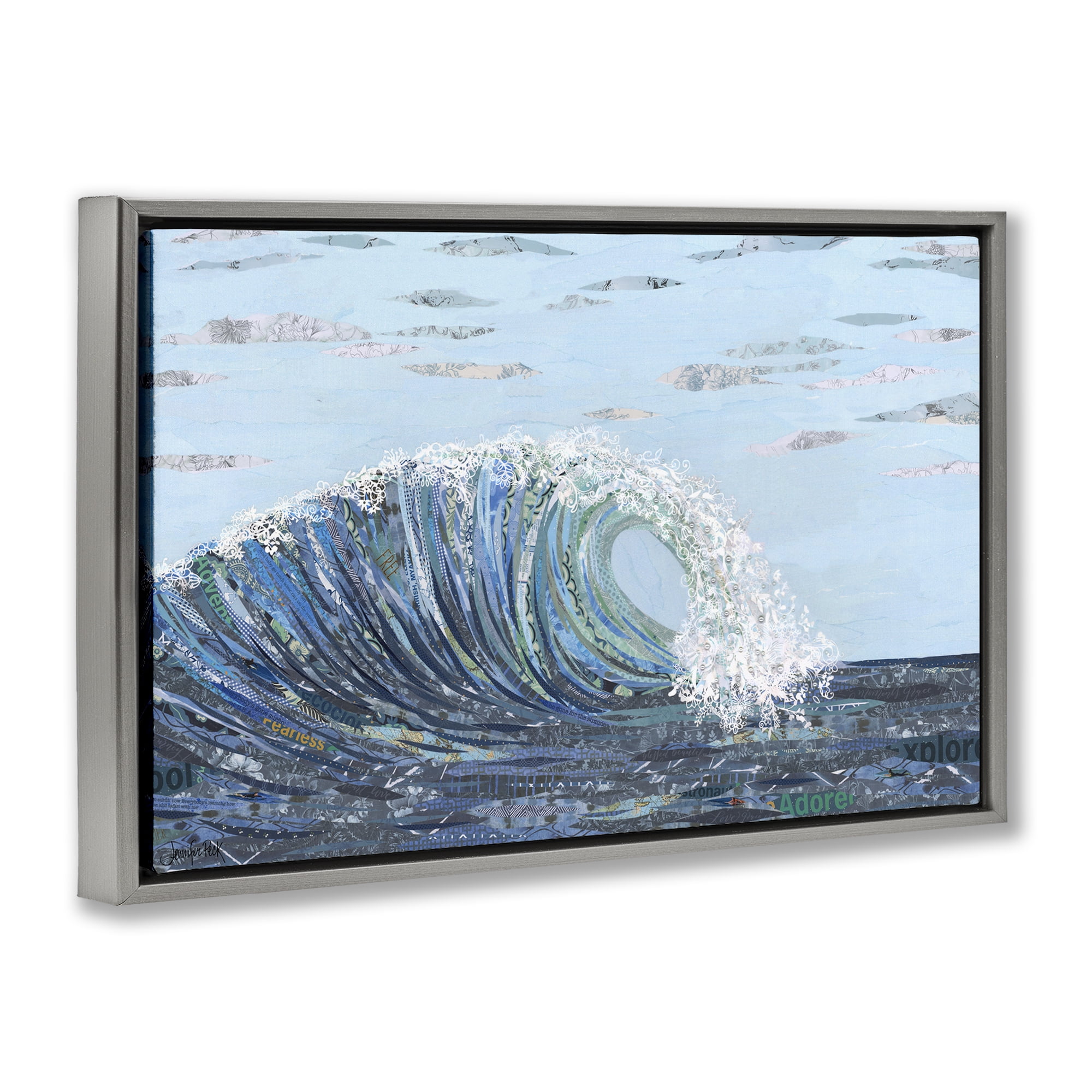 Stupell Industries Big Kahuna Wave Landscape Painting Gray Floater Framed Canvas Art Print Wall Art, 25 x 17
