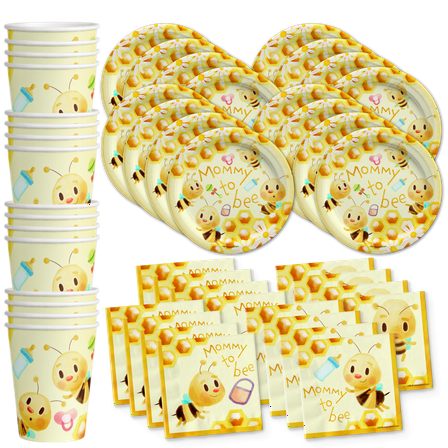 Mommy to Bee Baby Shower Party Supplies Set Plates Napkins Cups Tableware Kit for 16