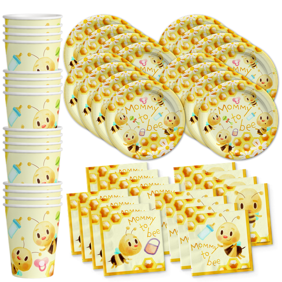 Mommy to Bee Baby Shower Party Supplies Set Plates Napkins Cups Tableware Kit for 16