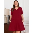thumbnail image 2 of SHOWMALL Nightgowns for Plus Women Soft Short Sleeve Pajama Dress with Pockets for Sleep NightWine Red 1X, 2 of 7