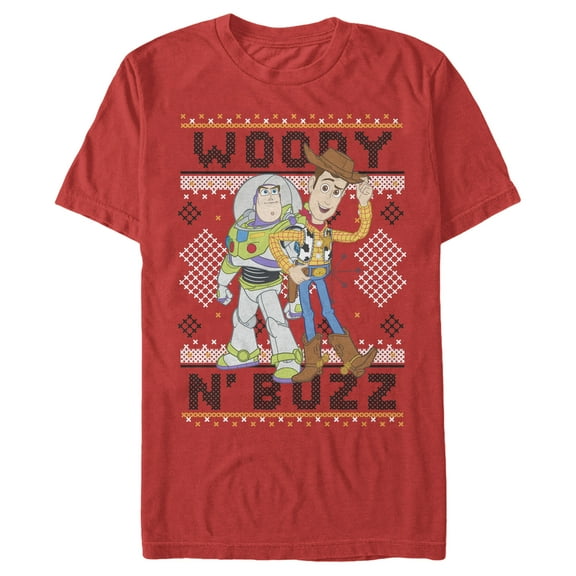 Men's Toy Story Ugly Christmas Woody & Buzz  Graphic Tee Red Small