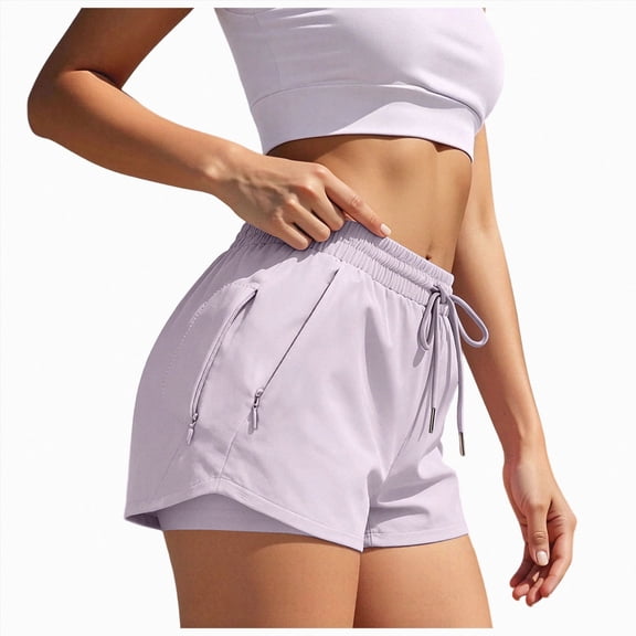 KPOPLK Women's Hiking Liner Shorts Lightweight Quick Dry 5" Shorts Water Resistant with Zipper Pockets Size S,Light Purple