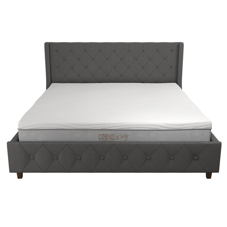 CosmoLiving by Cosmopolitan Mercer Modern Upholstered Wingback Frame King Bed Gray Linen Walmart