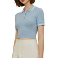 thumbnail image 3 of Lovito Preppy Plain Contartst Bingding Polo Neck Short Sleeve Slim Fit Croptop Tops For Women Crop T-Shirt, 3 of 5