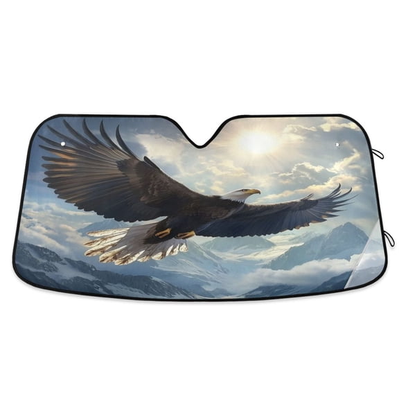 Windshield Sun Shade for Cars, 55"x27.6" Foldable Car Sun Shade with Aluminum Foil Bubble Heat Insulation, UV Protection for Sedan/SUV/Truck,A Majestic Eagle
