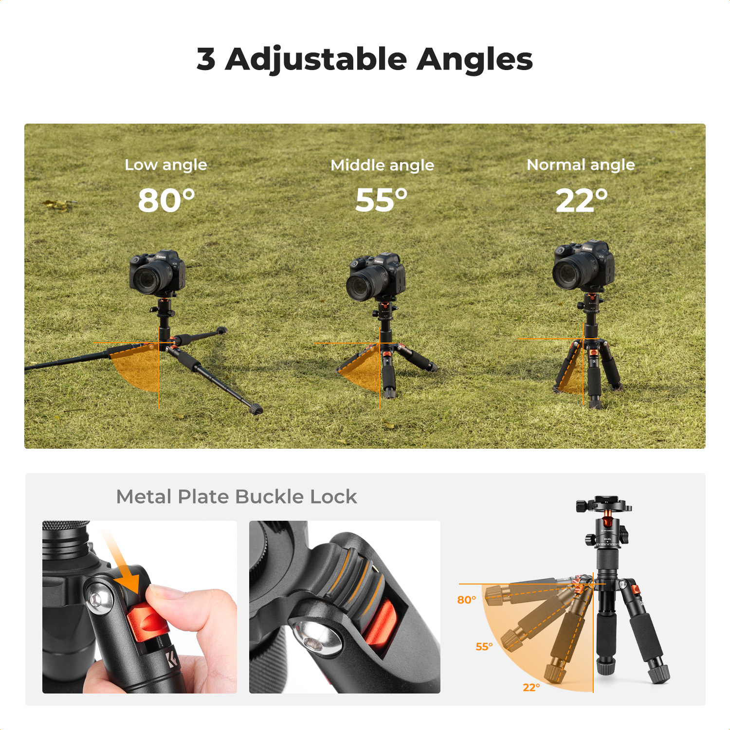 K&F CONCEPT 20.5"/ 52cm Desktop Mini Tripod for Camera, with 360° Low Profile Ball Head, 1/4'' Screw Quick Release Plate, Load Capacity 6KG