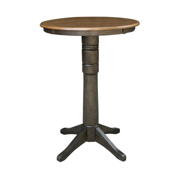 30" Round Top Solid Wood Pedestal Table in Hickory/Washed Coal - Bar Height