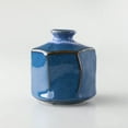 thumbnail image 2 of Wazakura Minoyaki Ceramic Small Ikebana Flower Bud Vase Hexagon Shaped Blue Made in Japan, 2 of 7