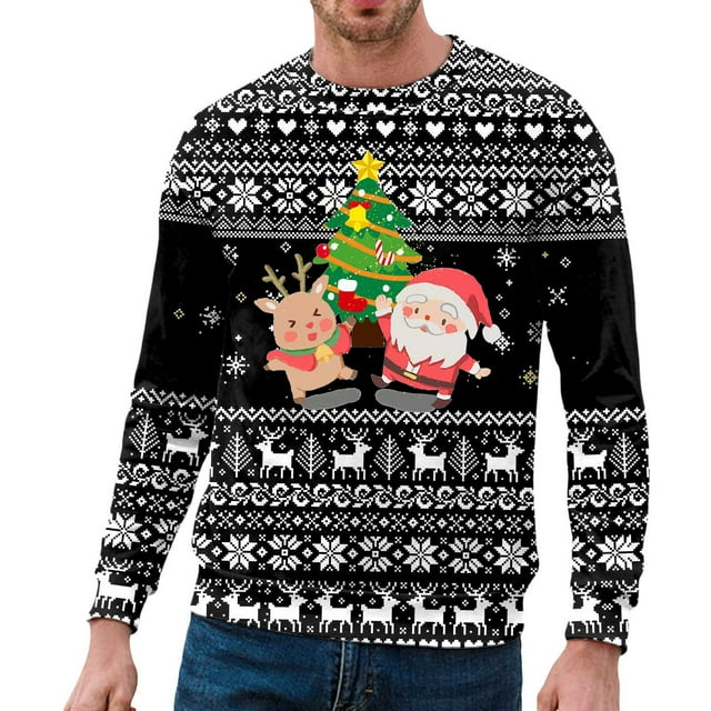 NLLSHGJ Chandails à Capuchon de Designer pour Hommes Chandails pour Hommes Automne et Hiver Tendance Décontractée Chandail de Noël Imprimé Chandail à Col Rond Chandails à Capuchon pour Hommes Graphique Col Rond Chandails à Capuchon pour Hommes Chandail