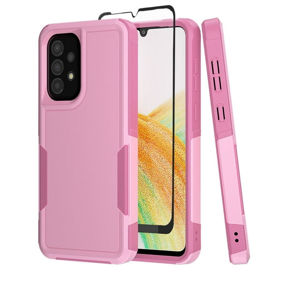 NIFFPD Samsung Galaxy A33 5G Case with Screen Protector (Black Border) Tough Rugged Shockproof Protective Phone Case for Galaxy A33 5G Pink