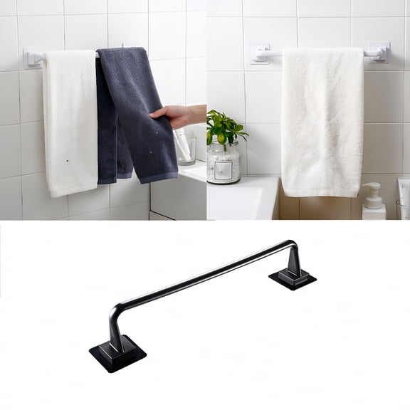 LAMIRO Self Adhesive Towel Rod Bar Wall Bath Towel Holder Rail Rack Bathroom Towel Bar 15-inch No Drill Stick On Towel Rack,Easy Install with Self-Adhesive for Kitchen Bathroom