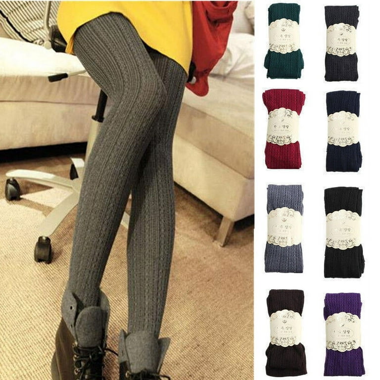 Women Winter Cable Knit Sweater Tights Warm Stretch Stockings Pantyhose