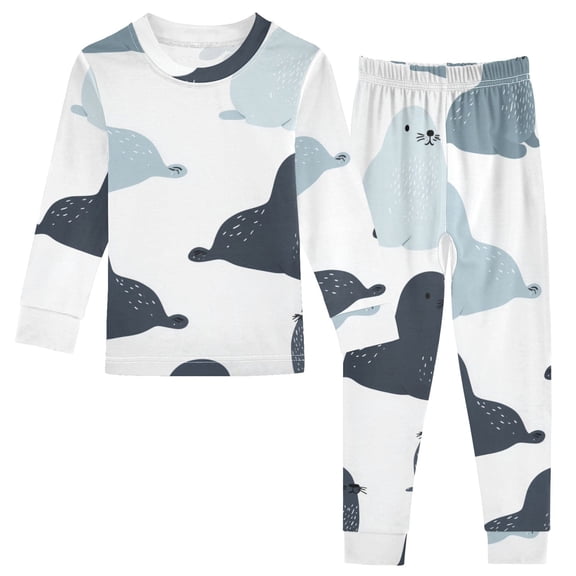 Cute Sea Lion Patterns Cotton Pajama Set Long Sleeve Top and Pants Sleepwear Unisex 18M