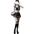 thumbnail image 1 of XmhyTop Lencería Sexy para Mujer con Cuello Marinero y Encaje de Malla, Vestido Uniforme de Estudiante Erótico para Juegos de Rol,Atractivo y Transpirable, Estilo A,Negro, 1 of 5
