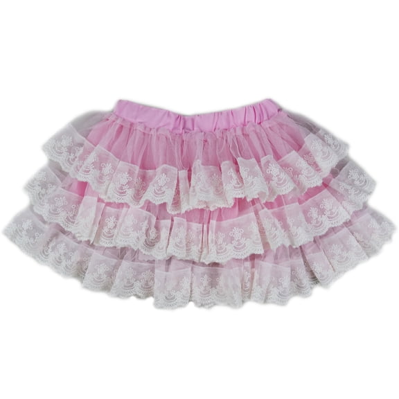 Wenchoice White Lace Trim Pink Tutu Skirtgirls S(1Y-2Y)
