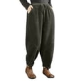 thumbnail image 3 of LIIPEE Women Pants Casual Solid Color Loose Fit Ankle Length Corduroy Harem Pants Ladies Straight Leg Drawstring Pants Comfortable Soft Breathable Daily Trousers,Green,M/1, 3 of 6