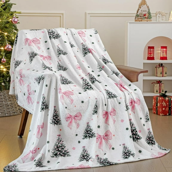 Christmas Flannel Throw Blanket 50x60 Inches Soft Cozy Warm Blankets for Couch Bed Sofa , Holiday Gift for Family Friends