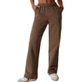 thumbnail image 1 of Pantalones deportivos de invierno con bolsillos para mujer, cintura elástica, con forro difuso, pierna recta, 1 of 4