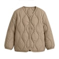 thumbnail image 2 of BXJX Girls Quilted Jackets, Warm Long Sleeve Button Down Lightweight Outerwear with Pockets Khaki Size 5-6 T, 2 of 6