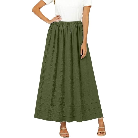 Women's Long Cotton and Linen Skirt with Elastic Waist