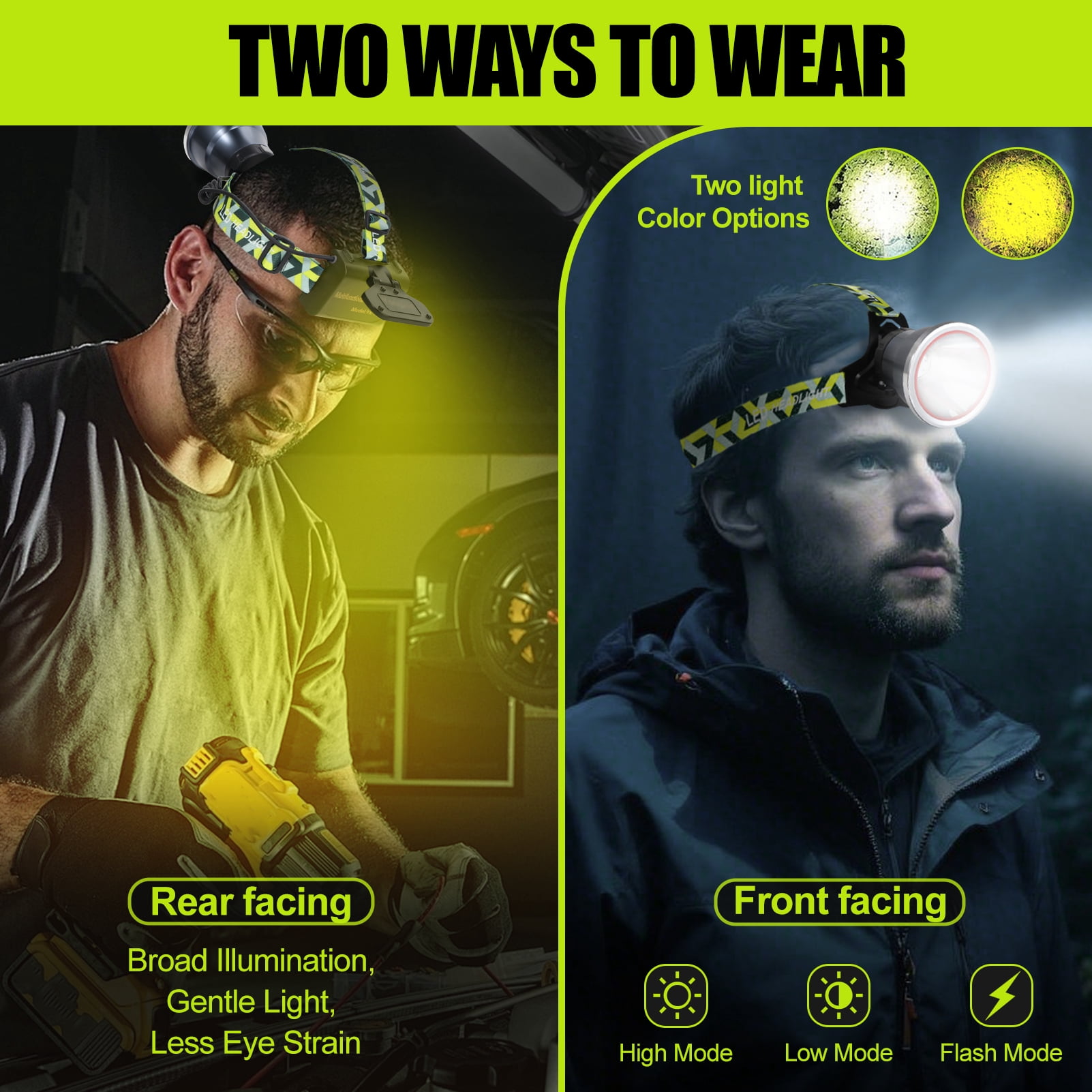 Yongkist Super Bright LED Headlamp Rechargeable, High Lumen Waterproof 4 Modes Headlamp Flashlight, Lightweight Head Torch for Camping, Running, Hiking, Fishing