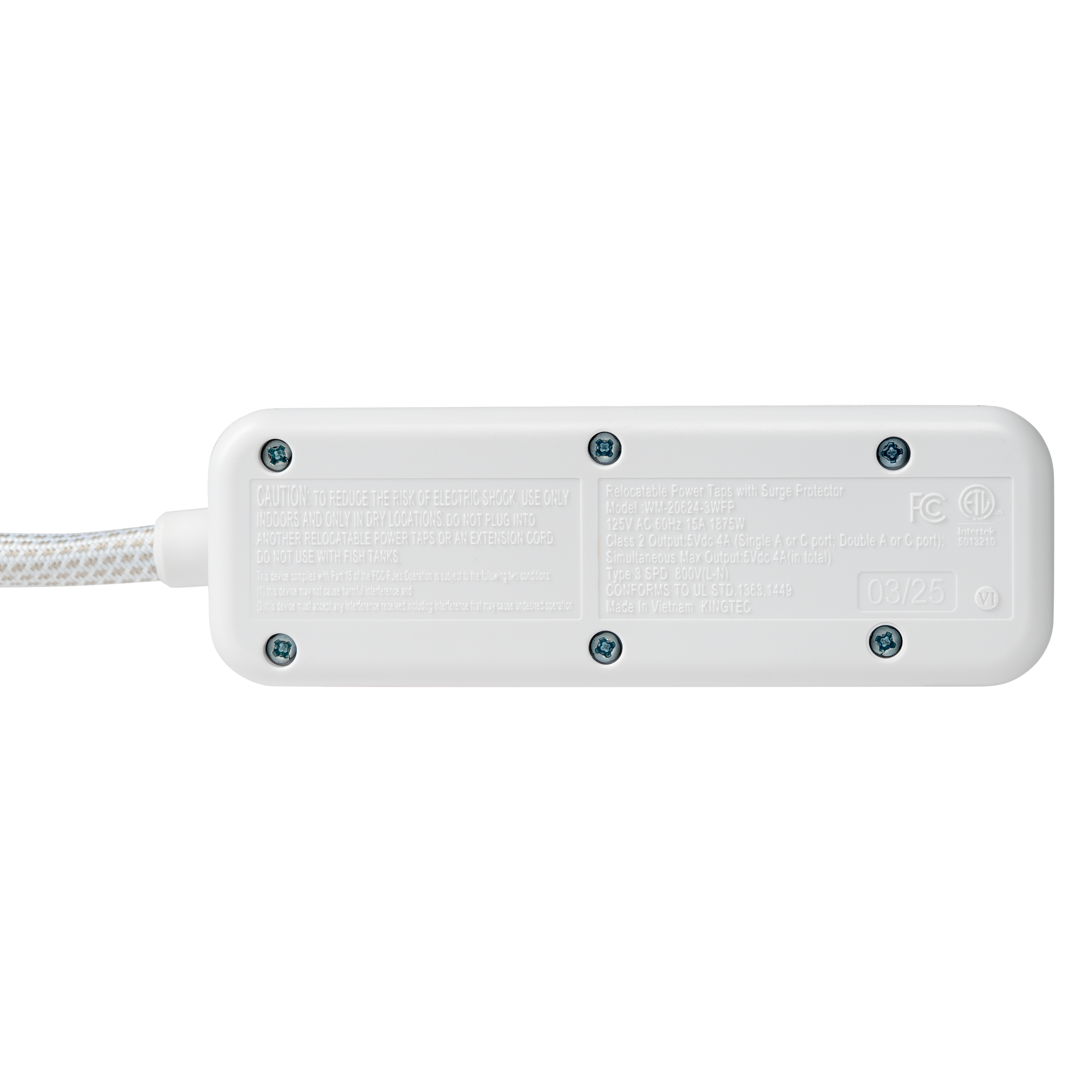 Hyper Tough USB Power Strip 6 Outlet 3ft Cord 900J White photo 8