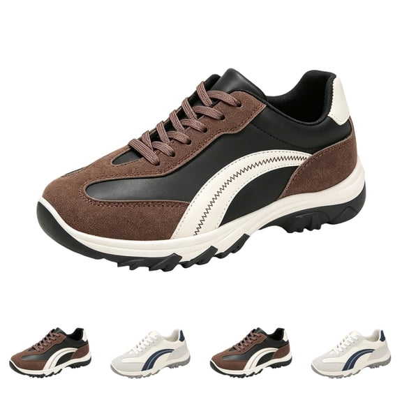 IEMIEMIEM Women's Retro Sneakers Colorblock Casual Faux Suede Leather Lace Up Walking Shoes Non-Slip Chunky Sole Comfort Fashion Daily Sneakers Coffee 7.5 Wide