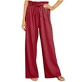 thumbnail image 3 of QUYUON Work Pants for Women Clearance Casual Solid Cotton Linen Drawstring Elastic Waist Long Wide Leg Pants Lounge Pants Full Length Pant Leg Loungewear Style P8725 Wine 3XL, 3 of 4