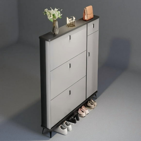 SOCE041 - Slim Entryway Shoe Cabinet with Flip Storage-Grey（80 x 24 x 120cm）
