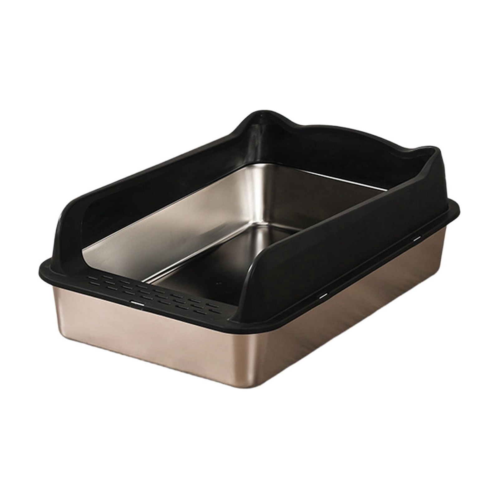 Stainless Steel Semi Enclosed Cat Litter Box, High Wall Anti Scatter Odor Control Kitty Pan for Large Cats