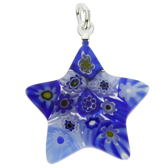 GlassOfVenice Murano Glass Millefiori Star Pendant - Blue