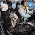 thumbnail image 3 of Binienty Skull and Rose Car Seat Covers Full Set Winter Warm Fluffy Automotive Seat Cover Protector 2 Piece Soft Plush Fuzzy Car Interior Set Halloween Decor, 3 of 8