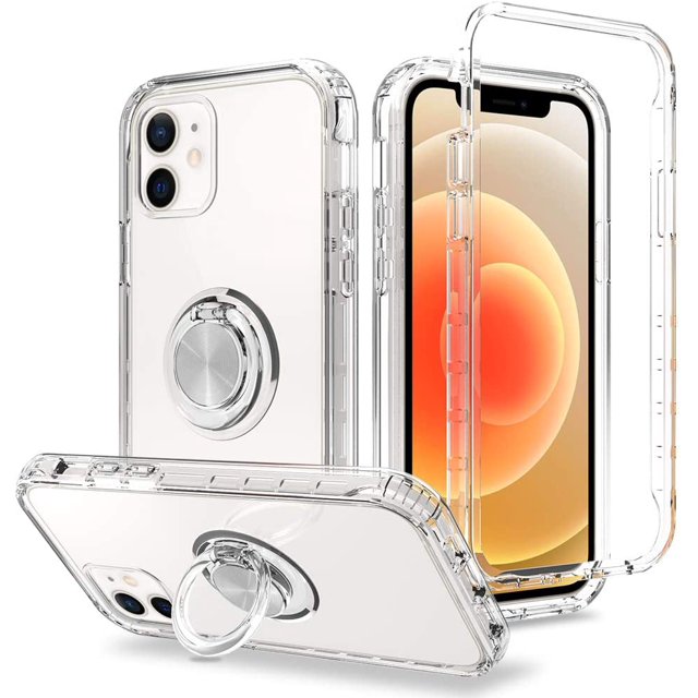 navor Étui Transparente Compatible pour iPhone 12 Pro 6.1 Pouces, Support Anneau Métallique Compatible avec Support Magnétique pour Voiture Protection contre les Chutes et Dos Rigide Transparent (Crystal Clair)