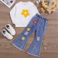 thumbnail image 4 of WXFAZCVU Girls Fall Outfits Flower Crewneck Sweatshirt and Flared Jeans Trendy Clothing Set Size 3-4 Years, 4 of 4