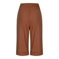 thumbnail image 6 of Stylish Olyvenn Linen Bermuda Shorts for Women Summer Casual Drawstring Elastic Waist Beach Vacation Knee Length Long Shorts Brown M, 6 of 8