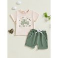 thumbnail image 4 of Toddler Baby Boy Summer Clothes Set 6 12 18 24 Months 2T 3T 4T Tractor Letter Print Short Sleeve T-Shirt Elastic Waist Solid Shorts Outfit Sets, 4 of 9