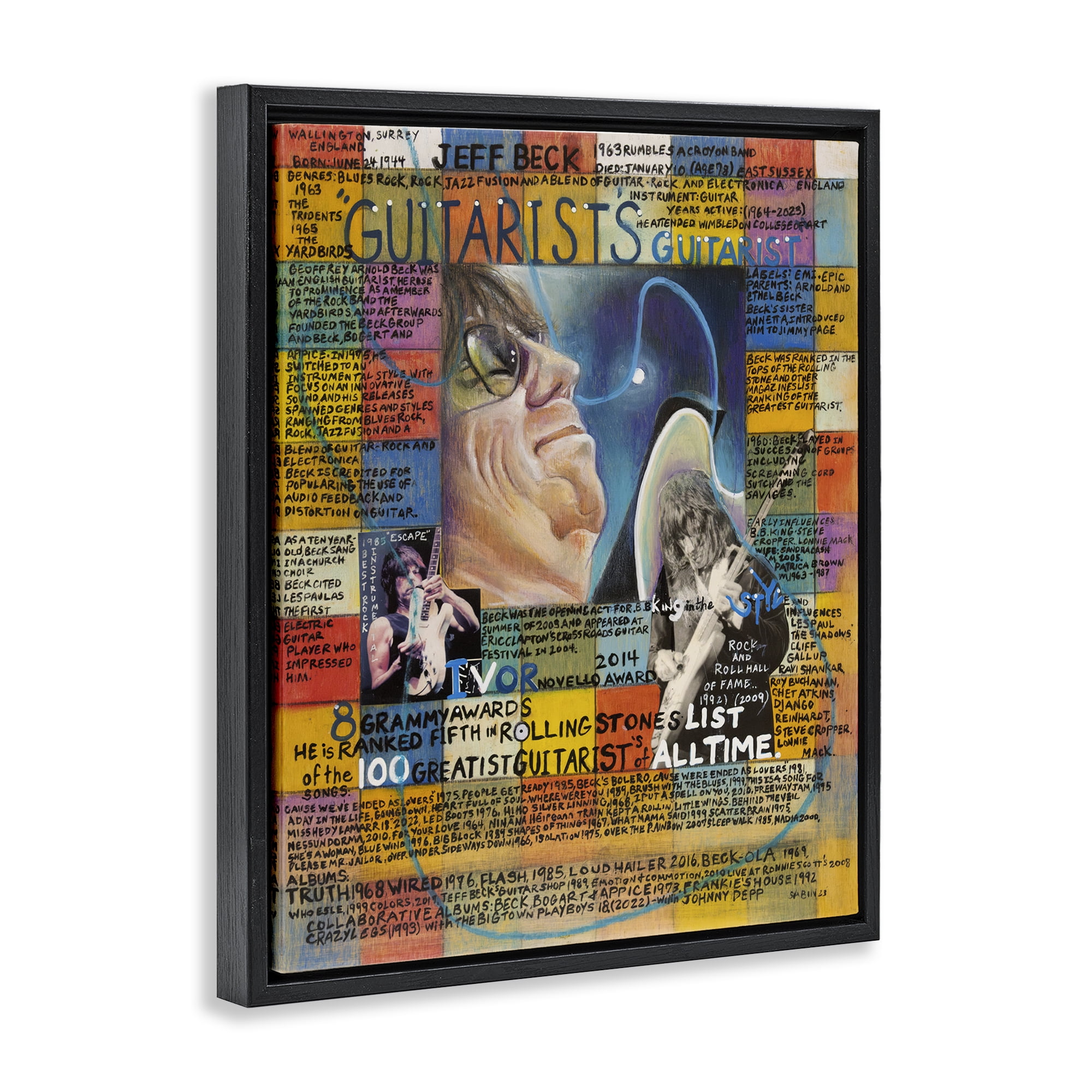 Stupell Industries Jeff Beck Collage People Drawing Black Floater Framed Canvas Art Print Wall Art, 17 x 21