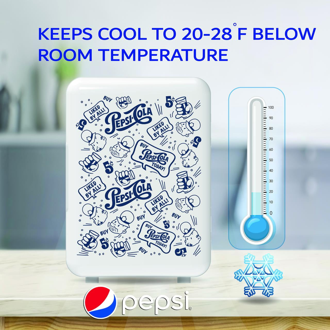 Pepsi Wheeled MIS150PEP Corded Electric Plastic 4 liters Mini Personal Fridge Cooler