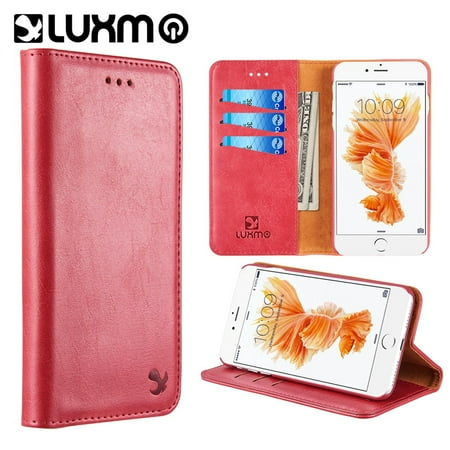 Leather Wallet Case Iphone 6 Insten Gentleman Stand Folio Flip Leather Wallet Flap Pouch Case Cover For Apple iPhone 6 Plus/6s Plus/7 Plus/8 Plus - Red ()