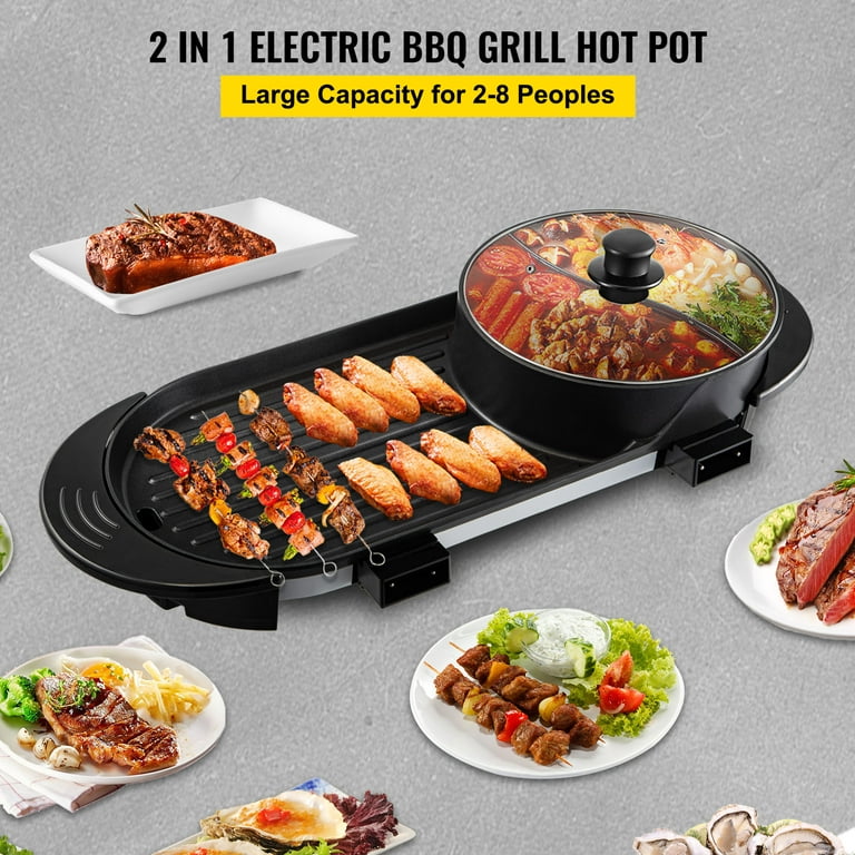 VEVOR 2 in 1 Electric Hot Pot and Grill, 2200W Separate Dual Temperature  Control Electric Skillet, 5 Speed for Indoor Korean BBQ,Black