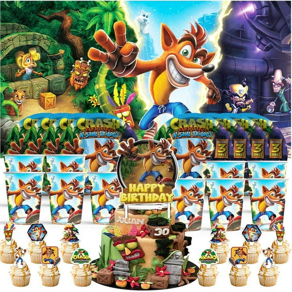 Crash Bandicoot Birthday Cups Party Supplies Decor Backdrop Paper Plates Fans Decorations Banner