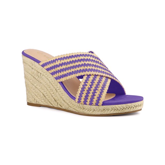 BLISSFUL STEP Sandales Compensées à Plateforme à Brides Croisées pour Femmes Violettes (Taille 6)