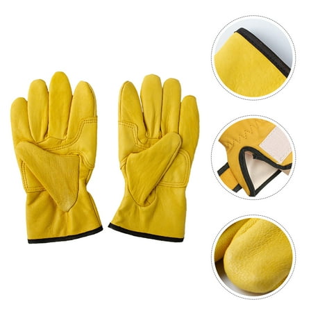 LULULION 1 Pair Protective Gloves for Mechanical Work Leather Yellow Anti-slip Function