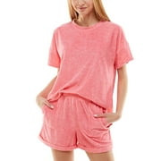 Roudelain Soft Terry Cloth T-Shirt & Shorts Set - Na Heather Pink Lemonade- XL