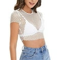 thumbnail image 4 of Ana Womens Sheer Mesh Fish Net Short Sleeve See Though Crop Top T-Shirt Blouse, 4 of 9