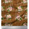 thumbnail image 1 of Soimoi Brown Modal Satin Fabric Leaves & Rose Floral Print Sewing Fabric Yard 42 Inch Wide, 1 of 3